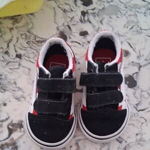 Vans Kids Black and Red Velcro Sneakers